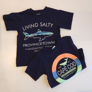 Navy Graphic Living Salty T-Shirts with Shark Whale Designs Set Of 2 Size 2T